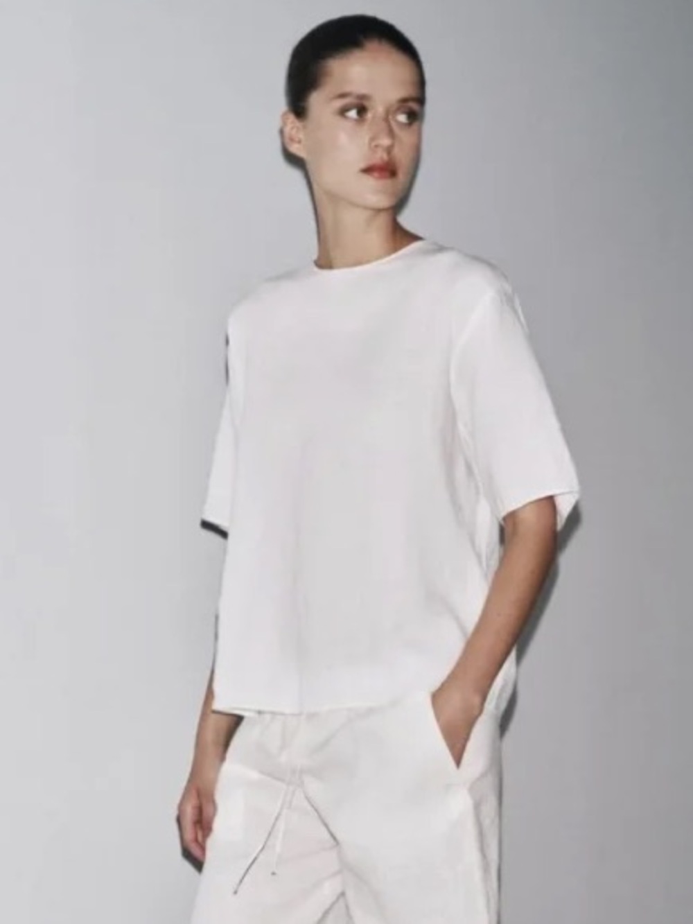 NWT. Zara ZW Collection White Linen Top with Ribbon Ties. Size M. - Picture 1 of 8